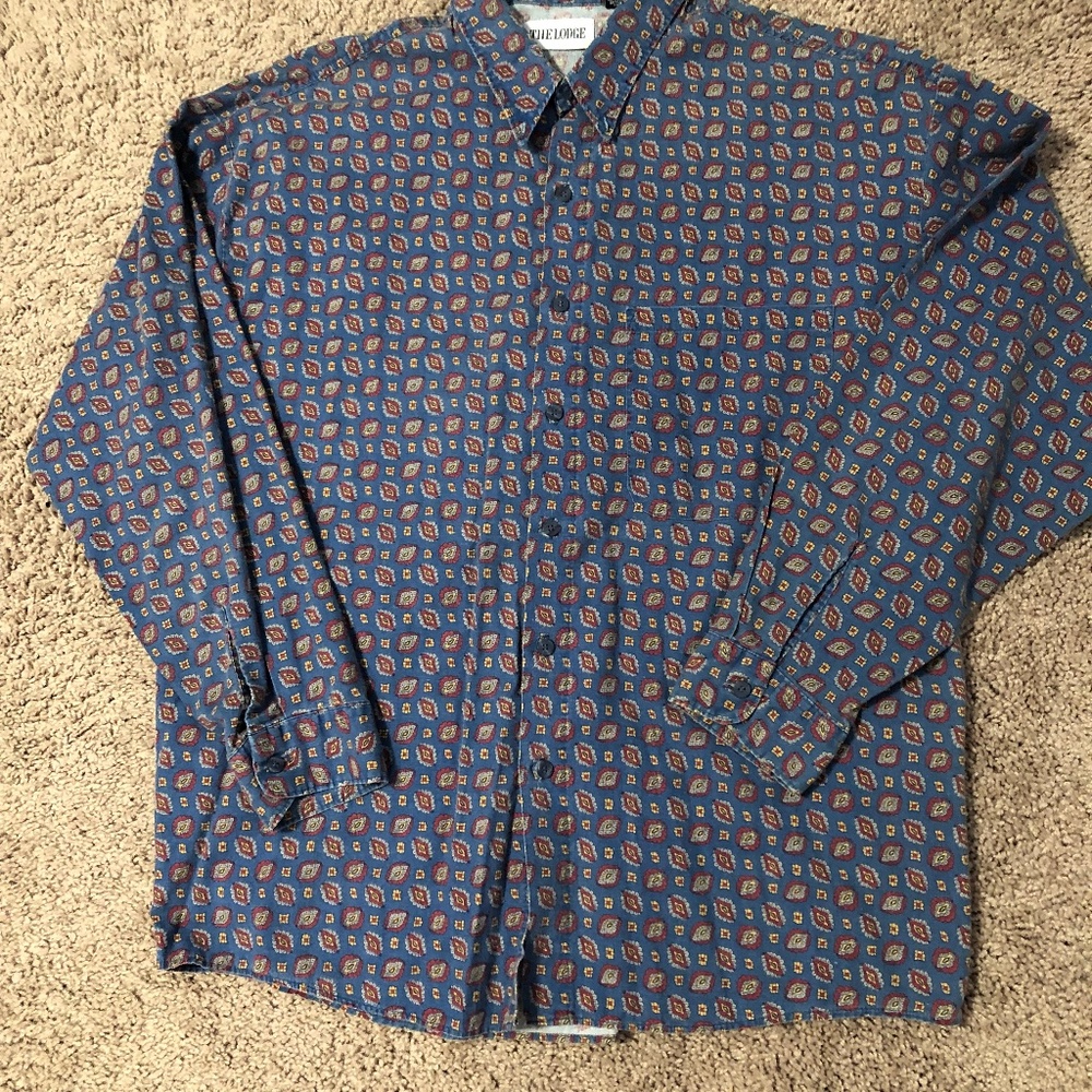 The Lodge Mens Button down shirt long sleeve size M 100% Cotton made in USA